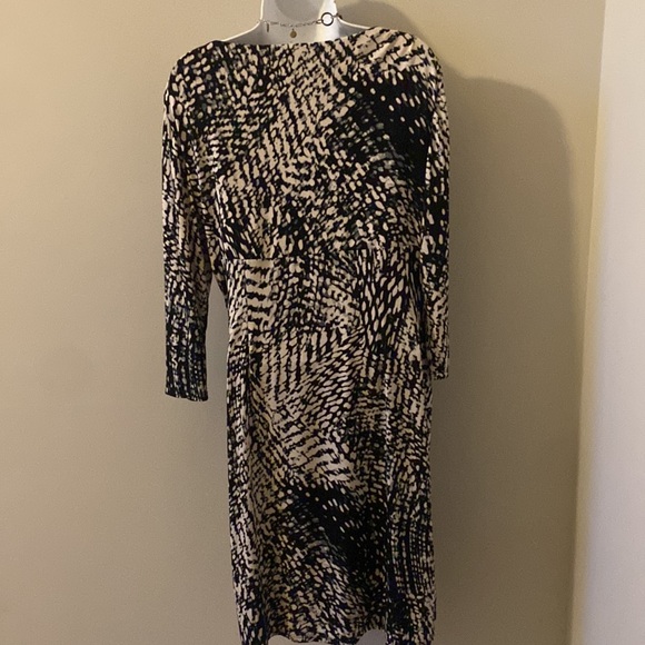 RALPH LAUREN Faux Wrap Front Dress, Size 12, Black/Beige Abstract Print - Picture 4 of 6
